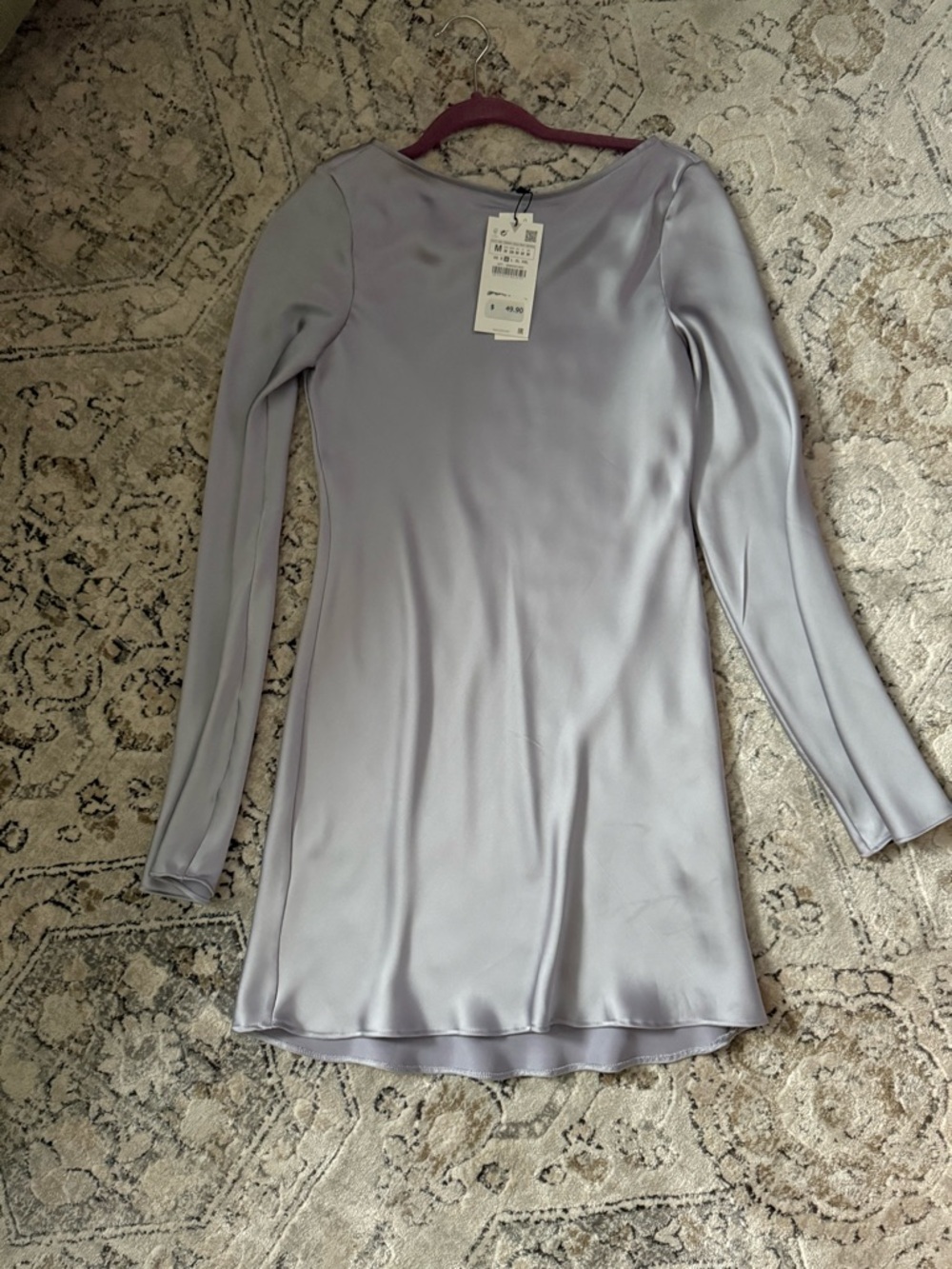 Zara Light Lavender Long Sleeve Satin Dress